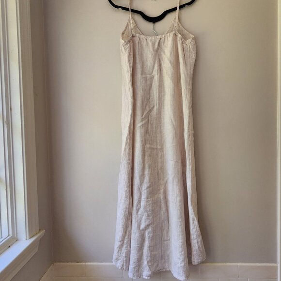 Antibes Blanc Striped Linen Maxi Dress | Medium | Gold Tan Cream RN 59478 - Picture 3 of 8